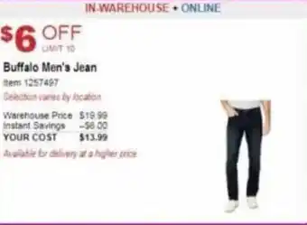 Costco Buffalo Men's Jean 1257497 offer