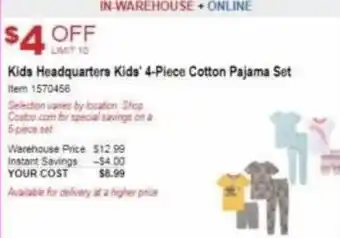 Costco Kids Headquarters Kids ' 4-Piece Cotton Pajama Set 1570456 offer