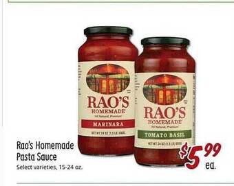 Sprouts Farmers Market Rao's Homemade Pasta Sauce offer