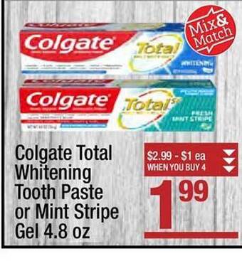 Super King Markets Colgate Total Whitening Tooth Paste Or Mint Stripe Gel offer