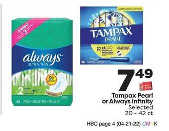 Weis Markets Tampax Pearl Or Always Infinity offer