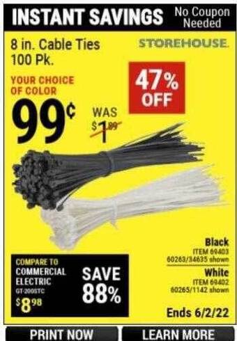 Harbor Freight Tools Storehouse 8 In. Cable Ties 100 Pk. offer