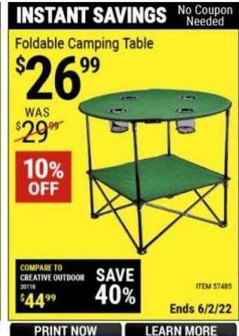 Harbor Freight Tools Foldable Camping Table offer