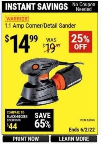Harbor Freight Tools Warrior 1.1 Amp Corner - Detail Sander offer