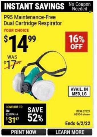 Harbor Freight Tools P95 Maintenance-free Dual Cartridge Respirator offer