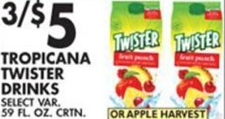 Pioneer Supermarkets Tropicana Twister Drinks 59 FL. Oz. offer