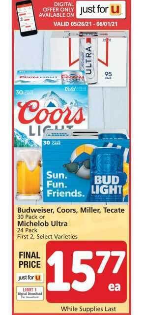 Albertsons Budweiser, Coors, Miller, Tecate Or Michelob Ultra offer