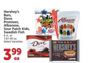 Albertsons Hershey's Bars, Dove Promises, Albanese, Sour Patch Kids, Swedish Fish offer