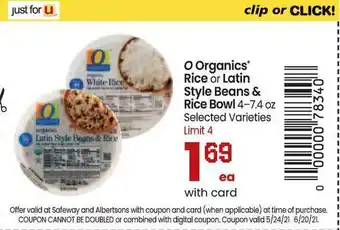 Safeway O Organics Rice Or Latin Style Beans & Rice Bowl offer