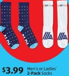 Aldi Men's or Ladies' 2-Pack Socks offer