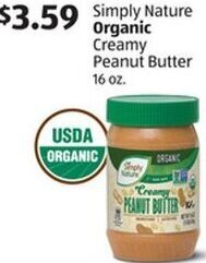 Aldi Simply Nature Organic Creamy Peanut Butter 16 oz. offer