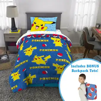 Walmart Pokemon Kids Twin Bed in a Bag, Gaming Bedding, Comforter Sheet Set and Bonus Tote, Blue offer