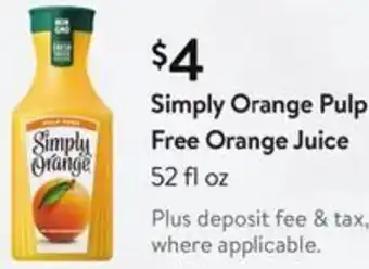 Walmart Simply Orange Pulp Free Orange Juice 52 fl oz offer