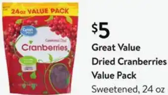 Walmart Great Value Dried Cranberries Value Pack 24 oz. offer