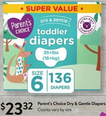Walmart Parent's Choice Dry & Gentle Diapers offer