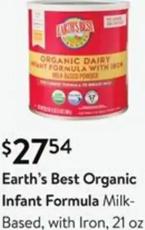 Walmart Earth's Best Organic Infant Formula 21 oz offer