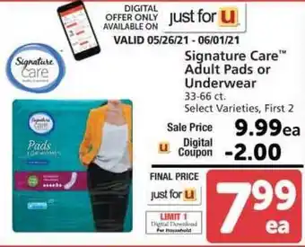 Albertsons Signature Care Adult Pads Or Underwear offer