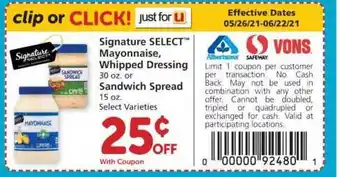 Albertsons Mayonnaise , Whipped Dressing Or Sandwich Spread offer