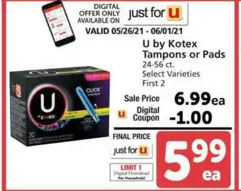 Albertsons U By Kotex Tampons Or Pads offer