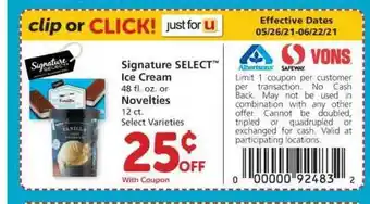 Albertsons Ice Cream Or Novelties offer
