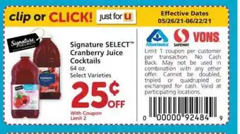 Albertsons Cranberry Juice Cocktails offer