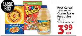Albertsons Post Cereal Or Ocean Spray Pure Juice offer