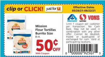Albertsons Mission Flour Tortillas Burrito Size offer
