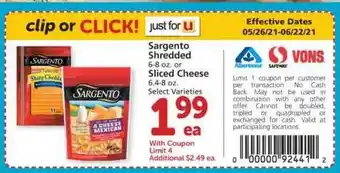 Albertsons Sargento Shredded Or Sliced Cheese offer