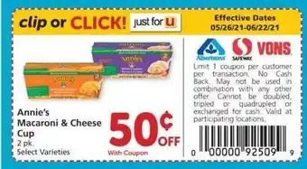 Albertsons Annie's Macaroni & Cheese Cup offer