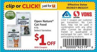 Albertsons Open Nature Cat Food offer
