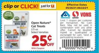 Albertsons Open Ntaure Cat Treats offer