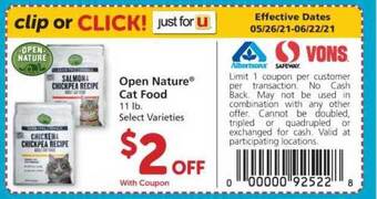 Albertsons Open Nature Cat Food offer
