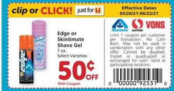 Albertsons Edge Or Skintimate Shave Gel offer