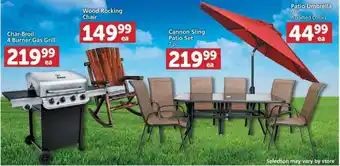 Albertsons Char-Broil 4 Burner Gas Grill , Wood Rocking Chair , Cannon Sling Patio Set , Patio Umbrella offer
