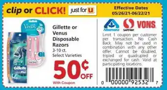Albertsons Gillette Or Venus Disposable Razors offer