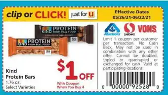 Albertsons Kind Protein Bars offer