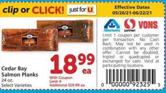 Albertsons Cedar Bay Salmon Planks offer