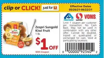 Albertsons Zespri Sungold Kiwi Fruit offer