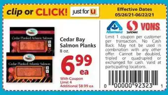 Albertsons Cedar Bay Salmon Planks offer