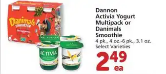 Albertsons Dannon Activia Yogurt Multipack Or Danimals Smoothie offer