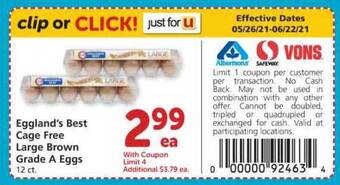 Albertsons Eggland's Best Cage Free Large Brown Grade A Eggs offer