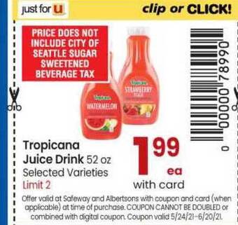 Safeway Tropicana Juice Drink offer