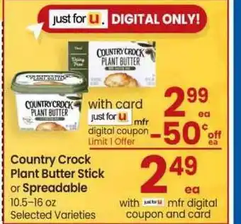 Safeway Country Crock Plant Butter Stick Or Spreadable offer