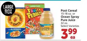 Safeway Post Cereal Or Ocean Spray Pure Juice offer