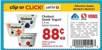 Safeway Chobani Greek Yogurt offer