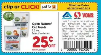 Safeway Open Nature Cat Treats offer