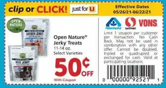 Safeway Open Nature Jerky Treats offer