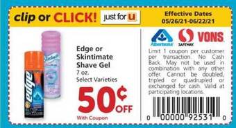 Safeway Edge Or Skintimate Shave Gel offer