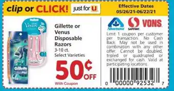 Safeway Gillette Or Venus Disposable Razors offer