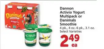 Safeway Dannon Activia Yogurt Multipack Or Danimals Smoothie offer